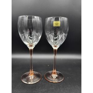 ☆2 Vintage Luminarc Verrerie D'Arques France Pink/Peach Stem Wine Glasses